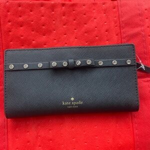 KATE SPADE NEW YORK LAUREL WAY JEWELED BLACK LEATHER WALLET